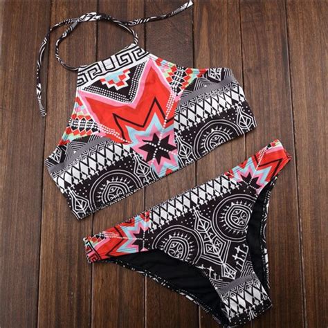 women summer bikini ethnic pattern sexy two piece swimwear set in