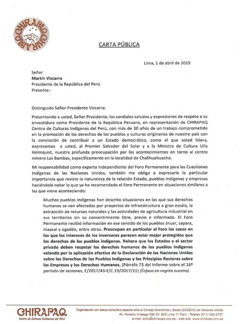 carta pública al presidente de la república del perú gente indígena