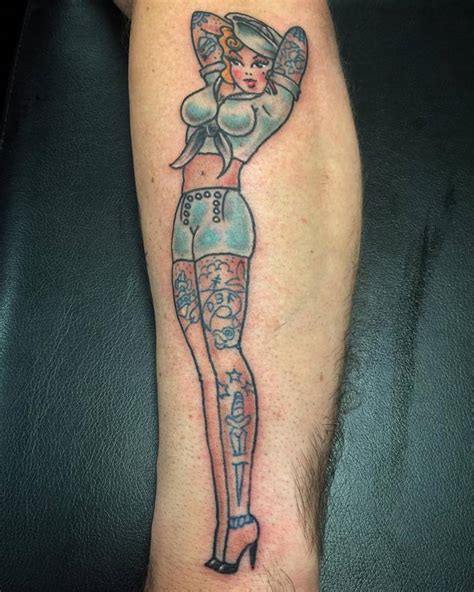 Traditional Pin Up Navy Woman On The Left Forearm 9 Ink
