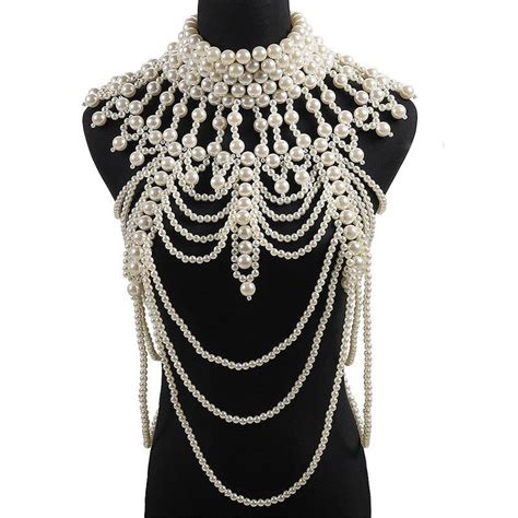 Luxury Vintage Necklace With Pearl Body Sexy Chest Chain And Etsy