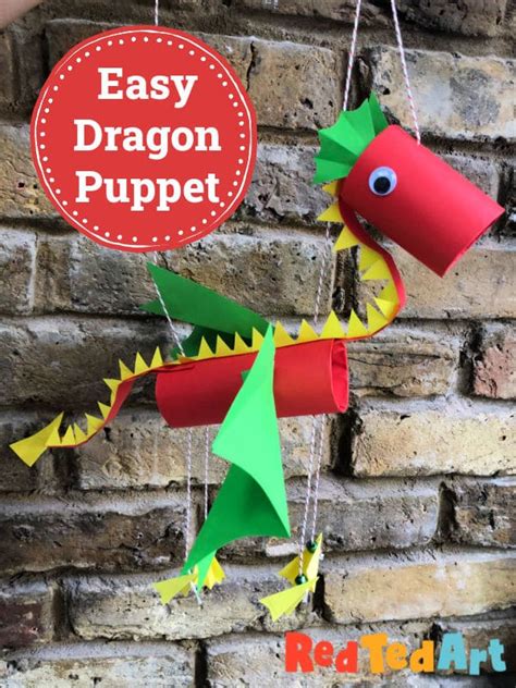 easy paper dragon puppet craft  kids red ted art