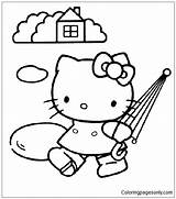 Kitty Umbrella Hello Pages Coloring Color sketch template