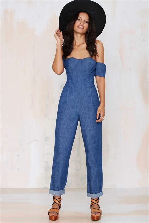 dot set sail denim jumpsuit  blue lyst