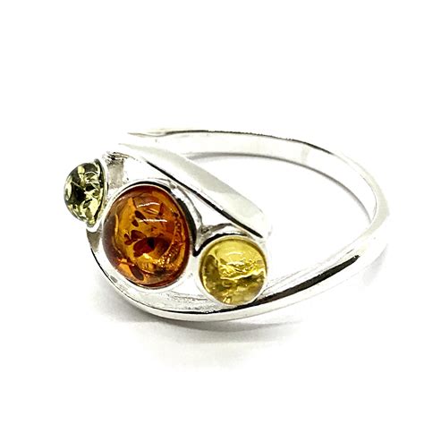multicolor amber sterling silver ring amberman baltic amber jewelry