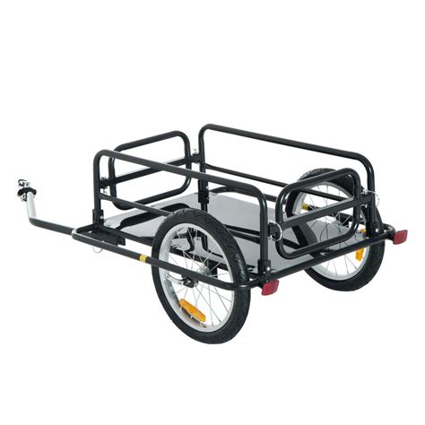 aosom foldable bike cargo trailer bicycle cart wagon trailer  hitch black walmartcom