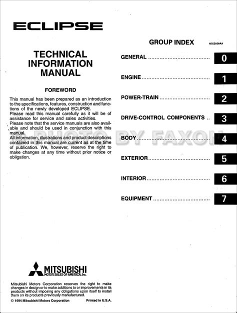 mitsubishi eclipse technical information manual original