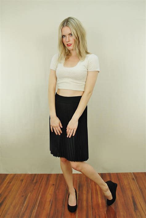 vtg 80s black semi sheer accordian pleated secretary party mini skirt m l ebay vintage