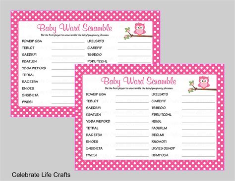 baby shower word scramble game printable baby shower games