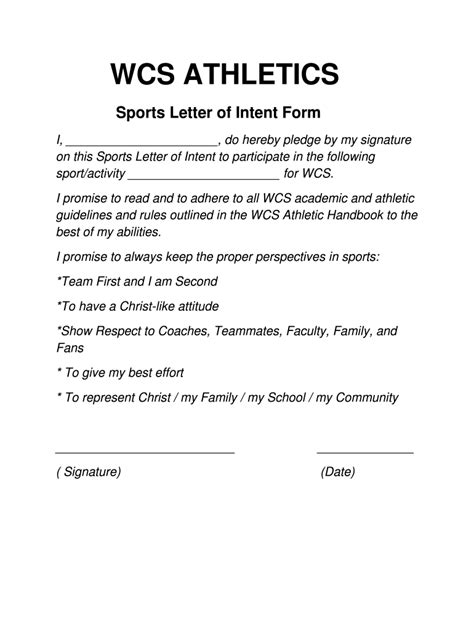 sports letter  intent form fill   sign printable  template