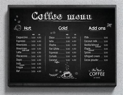 coffee menu template drinks menu cafe menu instant etsy hong kong