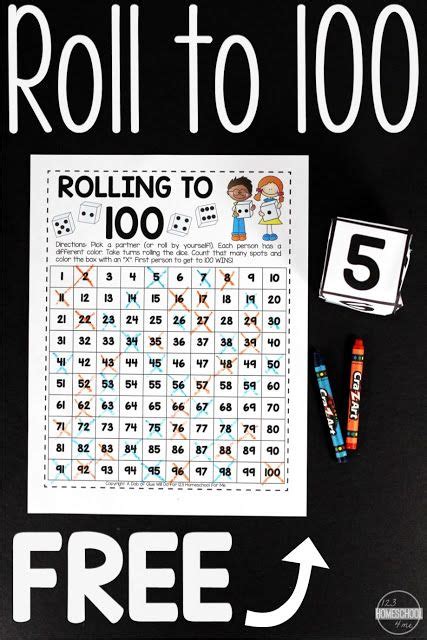 printable roll   counting math game  kindergarten