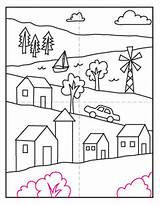 Draw Landscape Kids Color Projects Lake sketch template