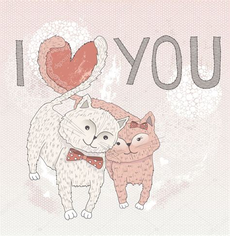 Valentines Day Card Cute Cats In Love Cats With Heart