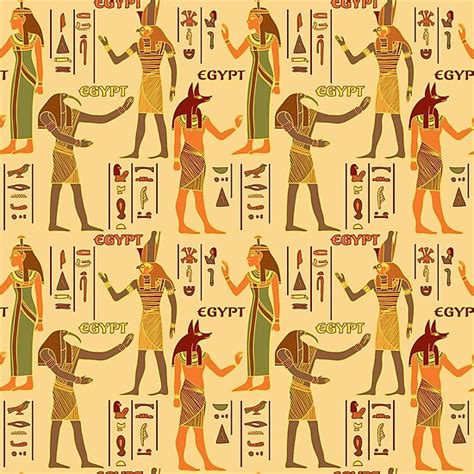 Vintage Seamless Pattern With Egyptian Gods And Ancient