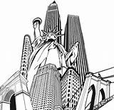 Coloring Pages Skyline York Ny Statue Buildings Printable Visit Liberty Nyc sketch template