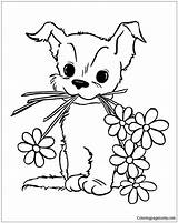 Pages Puppy Coloring Flowers Color Kids sketch template