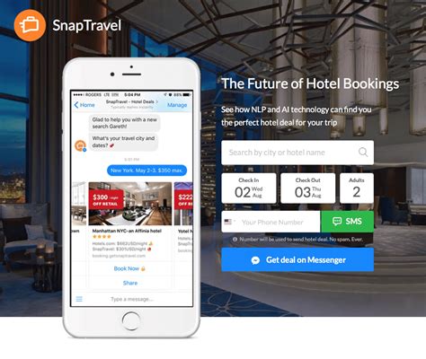 snaptravel hotel booking deals  facebook messenger  sms