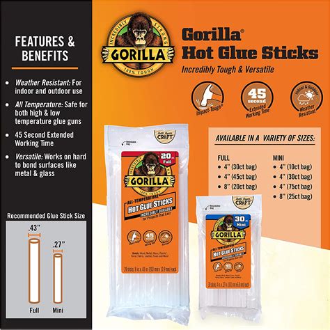 buy gorilla dual temp mini hot glue gun kit   hot glue sticks