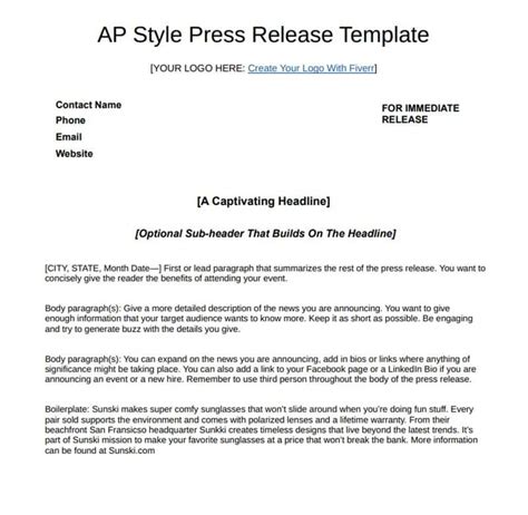 write  ap style press release  template