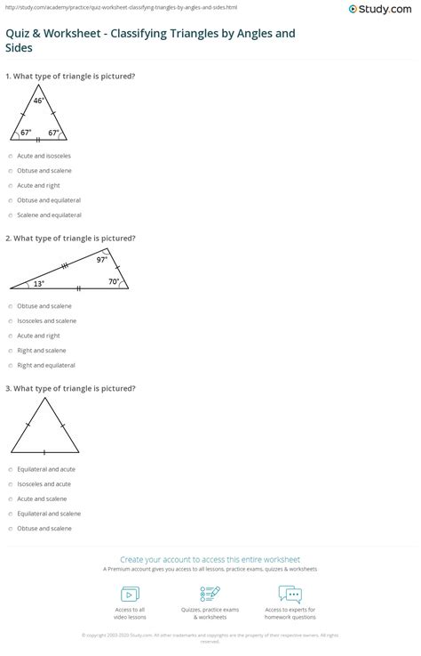 Quiz And Worksheet Classifying Triangles By Angles And