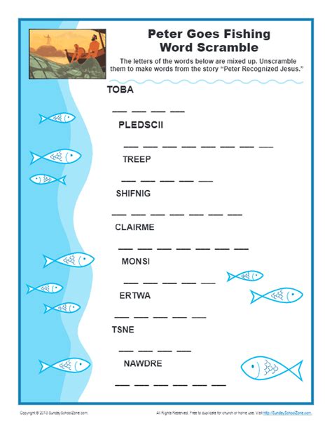 peter  fishing word scramble childrens bible activities