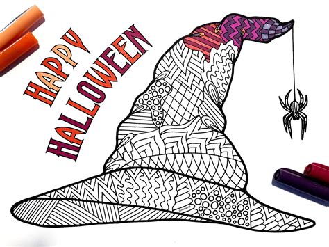 witch hat  zentangle coloring page halloween zentangle coloring