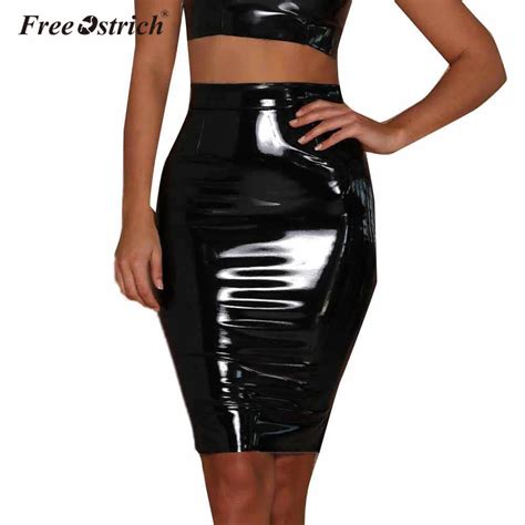 2019 women sexy mini elegant bodycon latex skirt high waist pencil pu