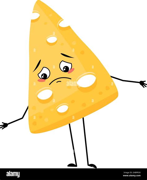 Cute Cheese Character With Sad Emotions Depressed Face Down Eyes