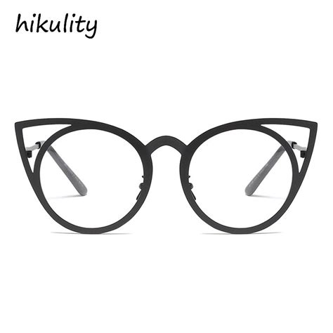 Metal Hollow Out Cat Eye Eyewear Frame Black Eyeglasses