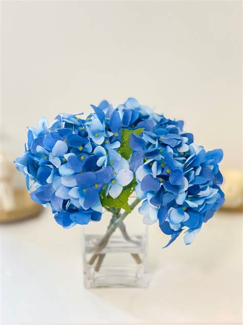 real touch flower arrangement blue hydrangea real touch etsy