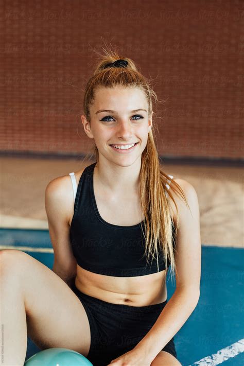 portrait of a teen girl with a gymnastic ball stocksy united