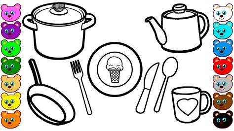 kitchen dishes coloring pages drawing  kids youtube