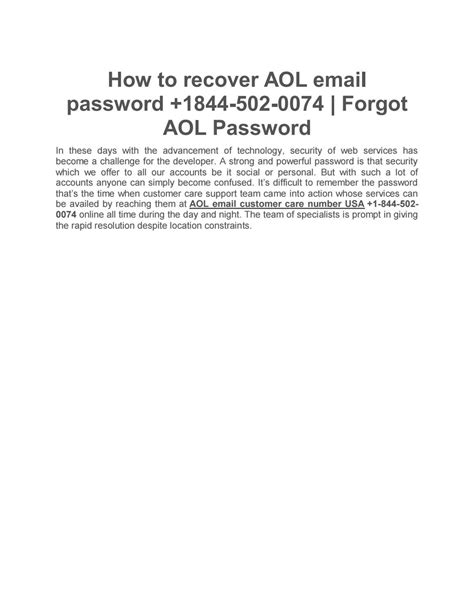 How To Recover Aol Email Password 1844 502 0074 Forgot Aol Password
