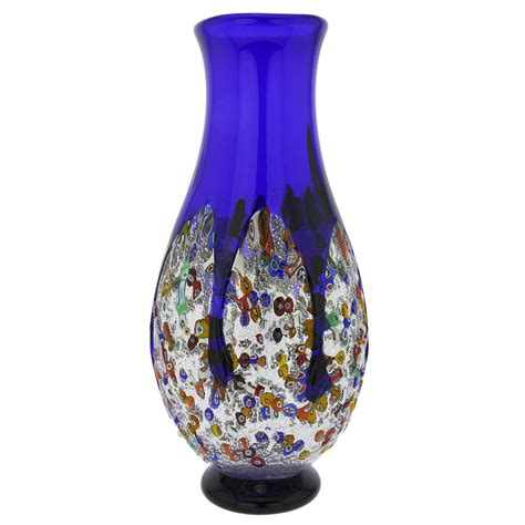 Murano Glass Vases Murano Millefiori Art Glass Bottle Vase Blue