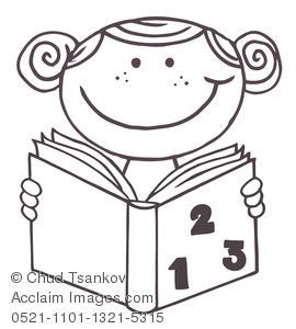 clip art picture coloring page   girl reading  book  school