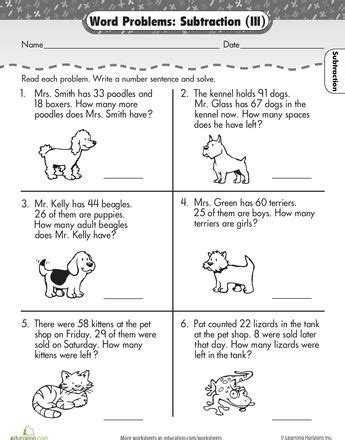 word problems subtraction interactive worksheet educationcom