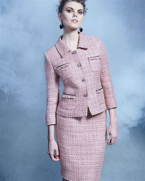 exclusive  quarter sleeve tweed skirt suit pinkblack