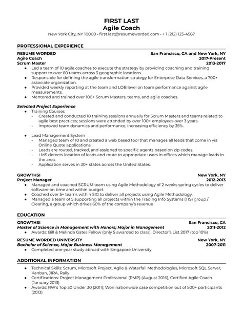 agile coach resume examples   resume worded