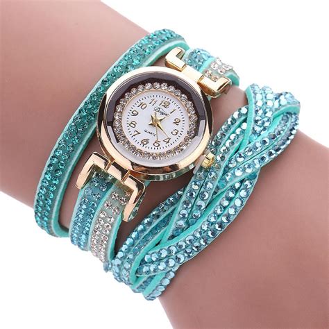 dm rhinestone watches luxury crystal women gold bracelet quartz wristwatch buy    prices
