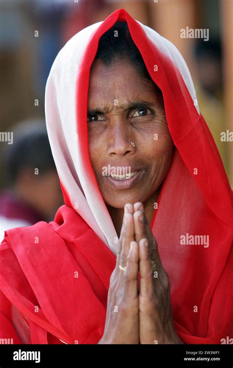 Indian Woman Giving The Namaste Greeting From India Rampur Region