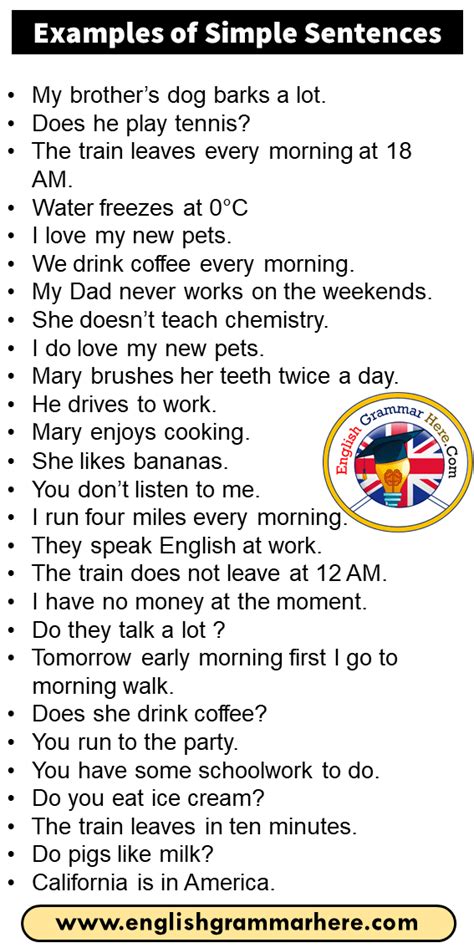 examples  sentences english grammar