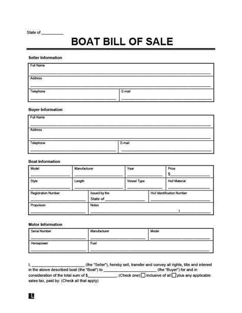 boat bill  sale form  word template