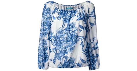 alice olivia floral print blouse in blue lyst