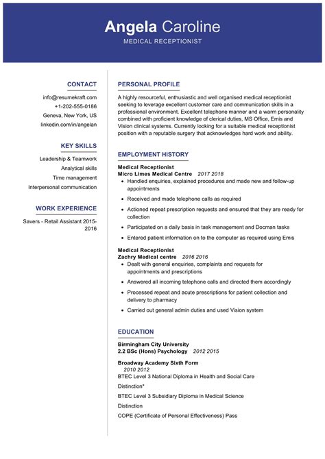 medical receptionist resume sample  writing tips resumekraft