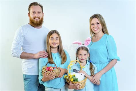 family celebrating easter stock image image  bunny