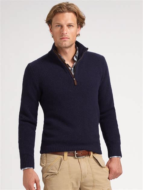 Lyst Polo Ralph Lauren Halfzip Merino Sweater In Blue For Men