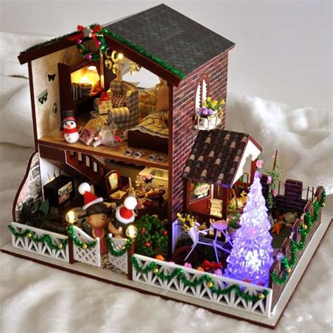 maisons de noel cadeau fait main poupee maison meubles miniatura bricolage poupee miniature