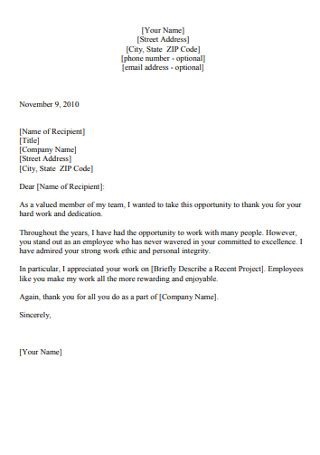 employee appreciation letter samples  letter template collection