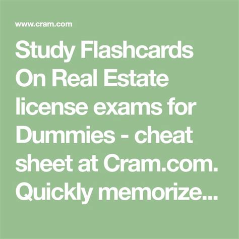 Real Estate License Exams For Dummies Cheat Sheet Flashcards Real