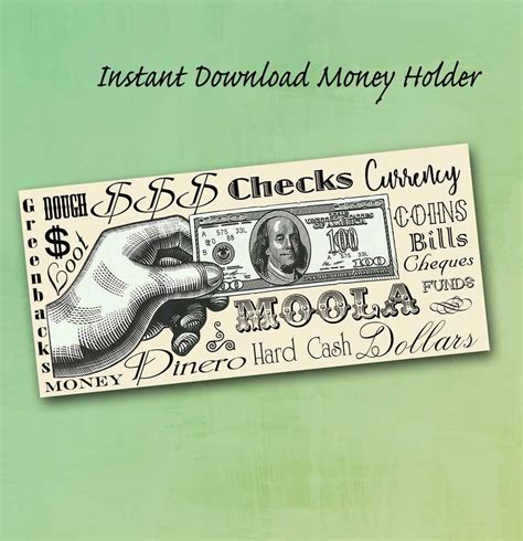 money holder diy printable money wallet instant  etsy money